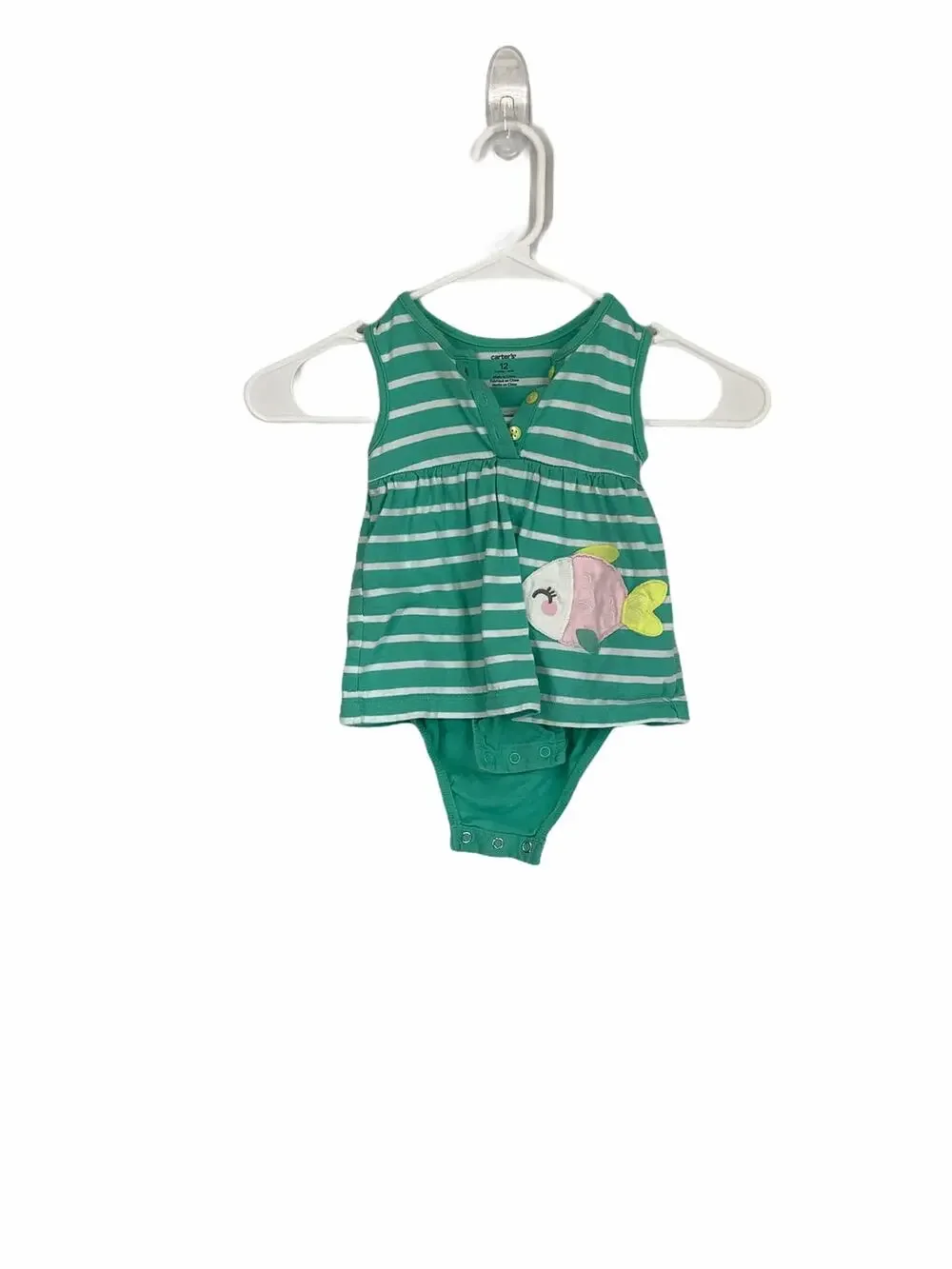 Carters Green Striped Fish Outfit 12 Months